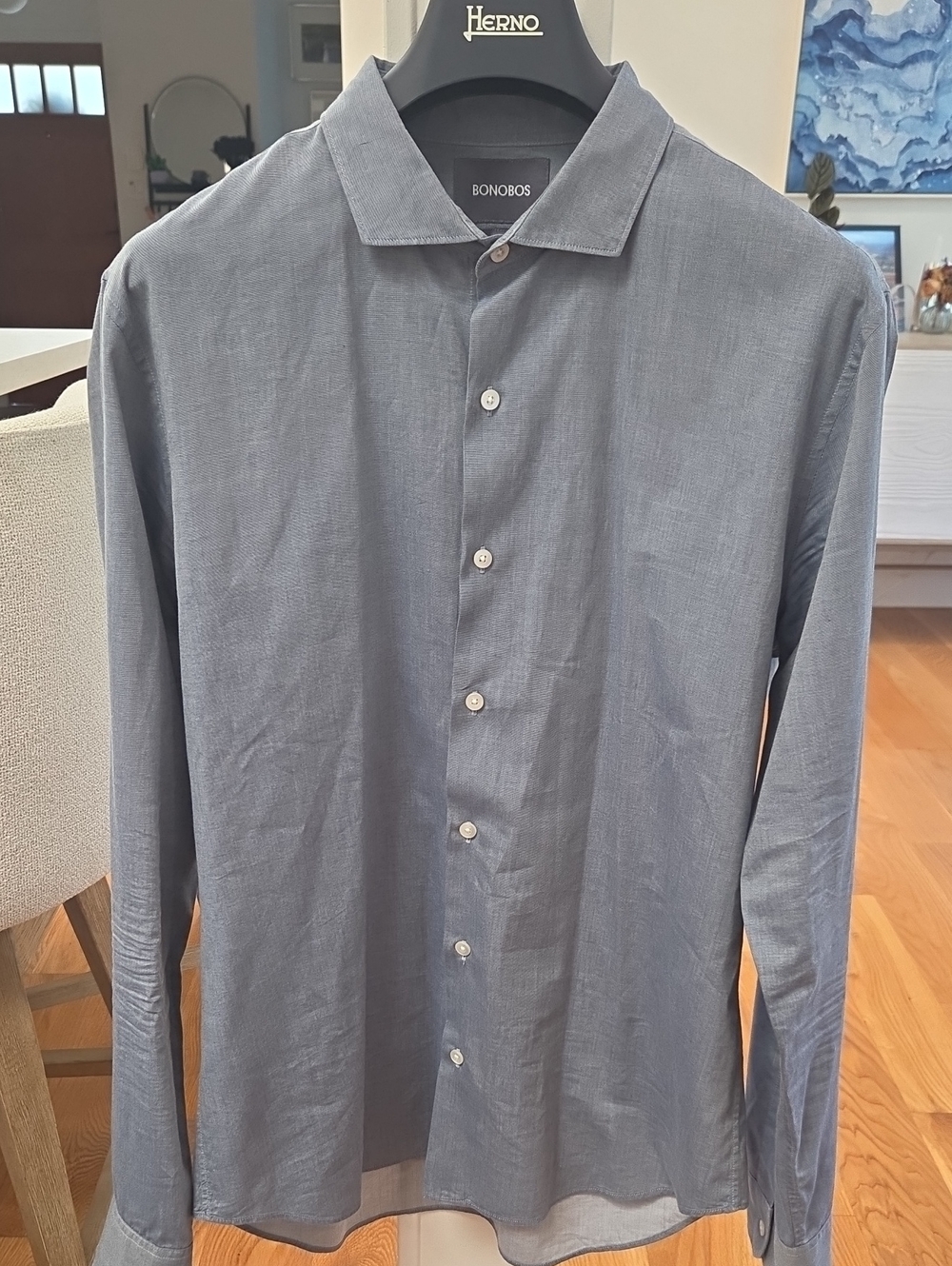 Bonobos Mens Denim Blue Color 100% Cotton Long-Sleeve Button-Up Slim Fit Shirt L